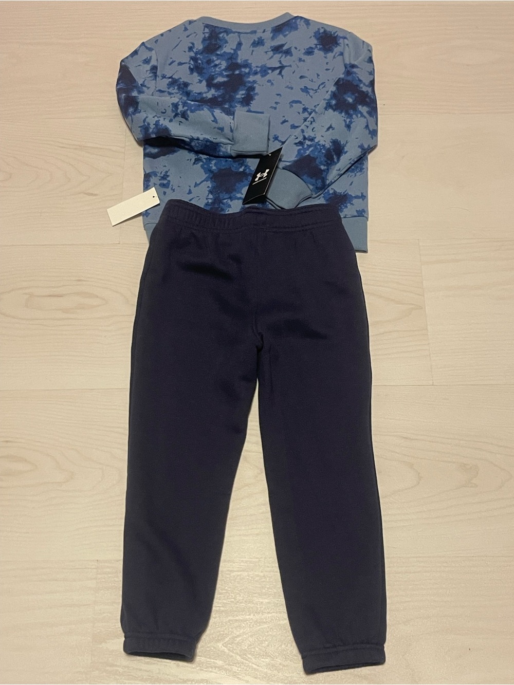 Under Armour Kids Blue Tie-Dye Crewneck with Navy Joggers Set - Picture 3 of 3